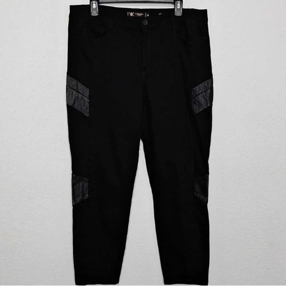 Kim Kardashian Black Grunge Faux Leather Inserts High Rise Moto Ankle Pants *18